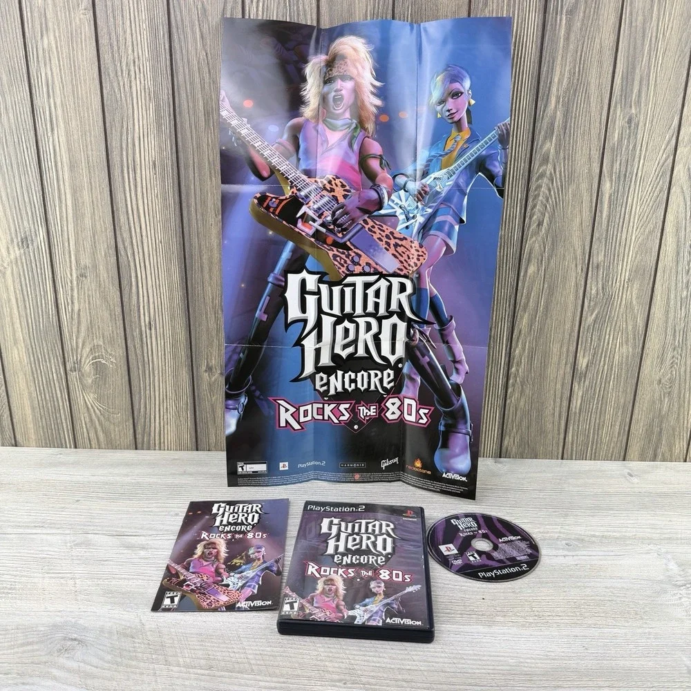 Guitar Hero Encore Rocks the 80s Playstation 2 PS2 Game CIB Manual & Poster